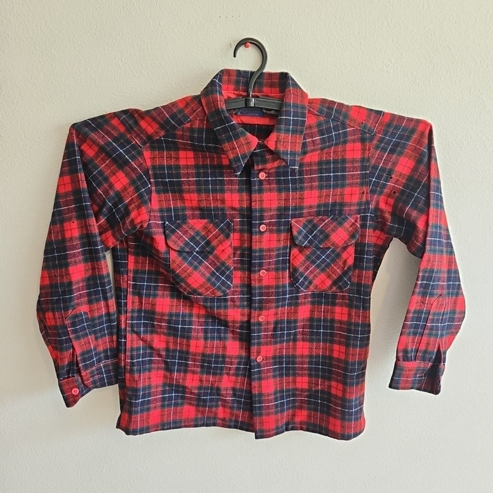 Vintage Pendleton Flannel Shirt Men's Size Large 70s Virgin Wool Red READ‎ DESC